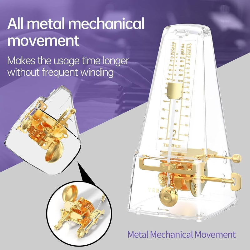TERENCE Mechanical Metronome for Piano Guitar Violin Bass Drum and Other Musical Instruments Loud Sound and High Precision Track Beat and Tempo, Portable Metronome Gift Teaching for Beginners - Image 2